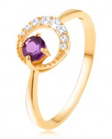 Zlatý prsteň 585 - tenký zirkónový polmesiac, ametyst vo fialovom odtieni - Veľkosť: 49 mm