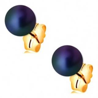 Zlaté náušnice 585 - guľatá perla s farebným odleskom, puzetové zapínanie