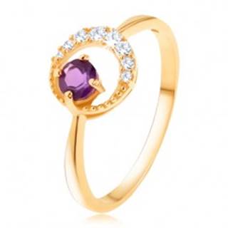 Zlatý prsteň 585 - tenký zirkónový polmesiac, ametyst vo fialovom odtieni - Veľkosť: 49 mm