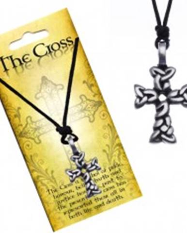 Čierny náhrdelník - šnúrka, kríž z prepletených oválov