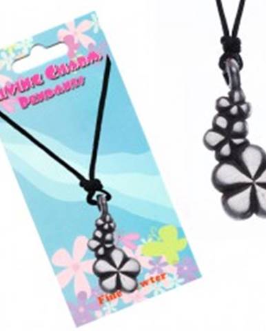 Čierny náhrdelník - šnúrka, prívesok, tri kvety