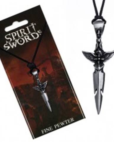 Čierny náhrdelník - striebristý meč, vták na rukoväti, šnúrka