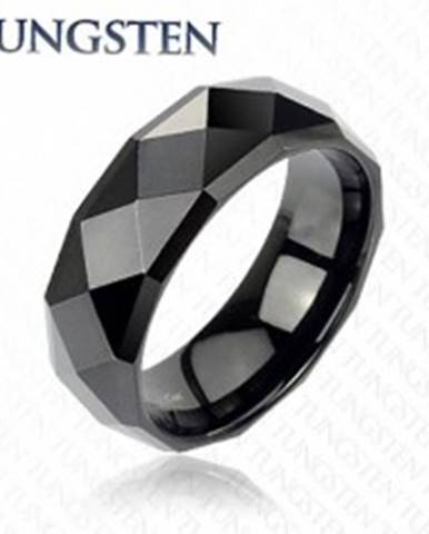 Čierny tungstenový prsteň s brúsenými kosoštvorcami, 6 mm - Veľkosť: 49 mm