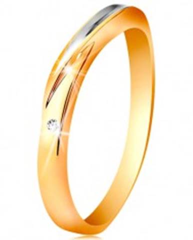 Dvojfarebný prsteň zo zlata 585 - vlnka z bieleho zlata, drobný číry zirkón - Veľkosť: 49 mm