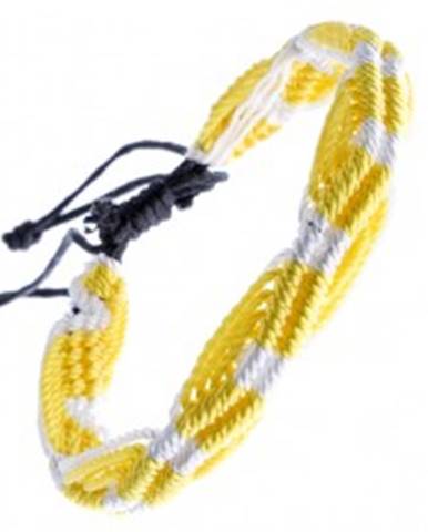 Farebný pletený náramok - žlto-biele vlnky zo šnúrok