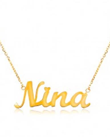 Náhrdelník zo žltého 14K zlata - tenká retiazka, lesklý prívesok - meno Nina