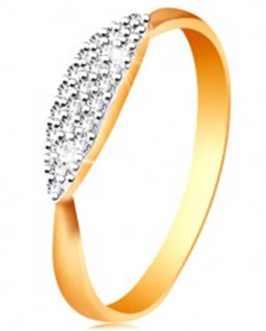 Prsteň v kombinovanom 14K zlate - vypuklý ovál so vsadenými čírymi zirkónikmi - Veľkosť: 49 mm