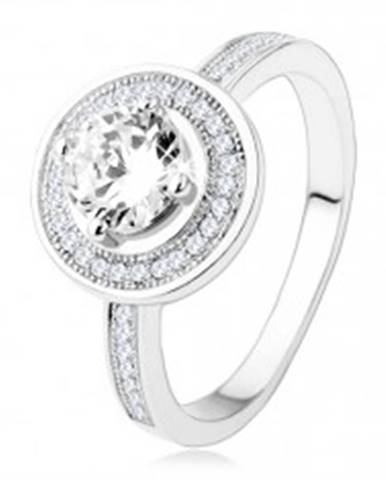 Zásnubný strieborný prsteň 925, kruh a ramená zdobené zirkónmi, číry kameň - Veľkosť: 49 mm