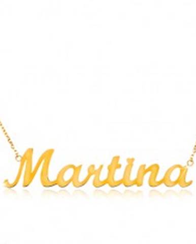 Zlatý náhrdelník 585 - tenká retiazka z oválnych očiek, lesklý prívesok Martina