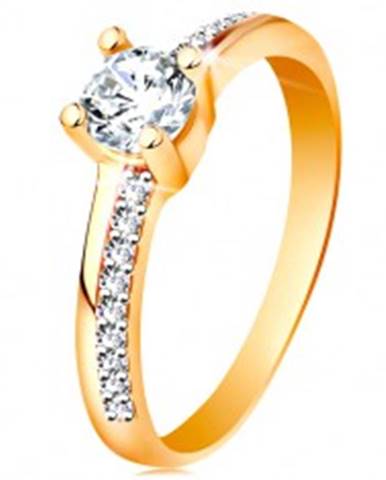 Zlatý prsteň 585 s trblietavými líniami a čírym zirkónom v kotlíku - Veľkosť: 49 mm