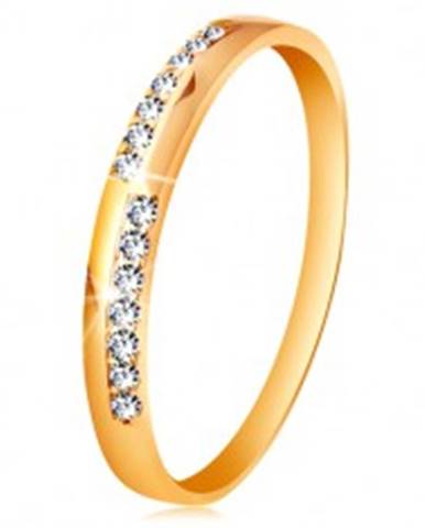 Zlatý prsteň 585 - úzke línie z čírych ligotavých zirkónikov, vysoký lesk - Veľkosť: 50 mm