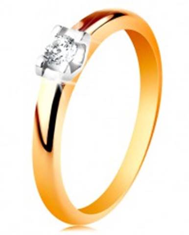 Zlatý prsteň 585 - zaoblené ramená, okrúhly číry zirkón v kotlíku z bieleho zlata - Veľkosť: 49 mm