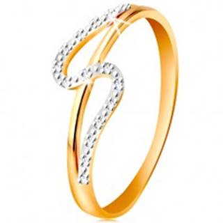 Diamantový prsteň zo 14K zlata, rovné a zvlnené rameno, drobné číre diamanty - Veľkosť: 49 mm