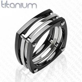 Titánový prsteň - tri štvorce spojené nitmi - Veľkosť: 58 mm