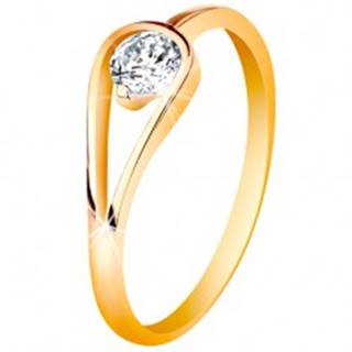 Zlatý 14K prsteň s úzkymi lesklými ramenami, číry zirkón v slučke - Veľkosť: 49 mm