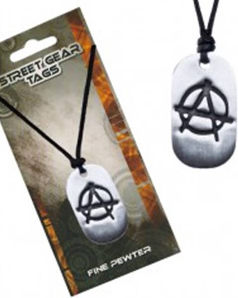 Čierny náhrdelník, lesklá kovová známka, symbol anarchie