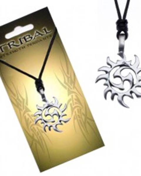 Čierny náhrdelník - šnúrka, prívesok TRIBAL, slnko
