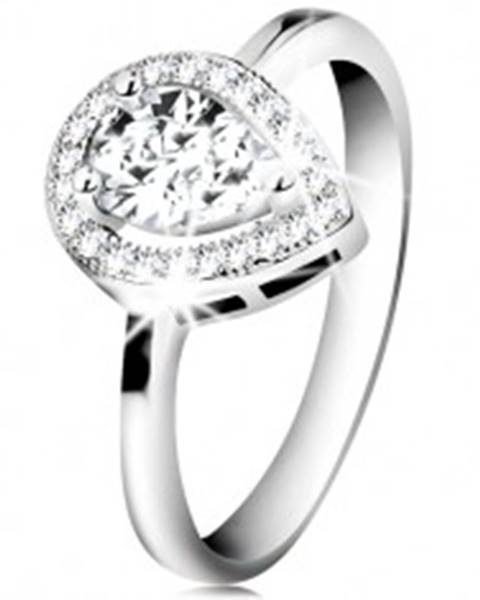 Ródiovaný prsteň, striebro 925, číra zirkónová slza v žiarivej kontúre - Veľkosť: 48 mm