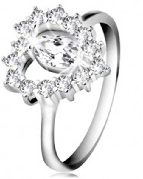 Strieborný 925 prsteň, brúsené zirkónové zrnko, srdcový obrys, číre zirkóny - Veľkosť: 47 mm