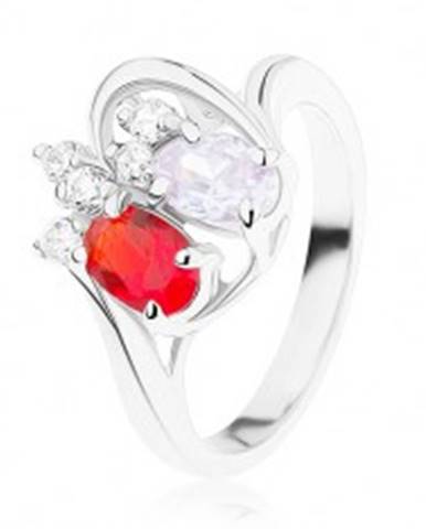 Ligotavý prsteň z ocele, červený a fialový zirkónový ovál, číre zirkóniky - Veľkosť: 49 mm