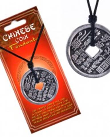 Náhrdelník so šnúrkou – minca, zvislé čínske znaky a piktogramy