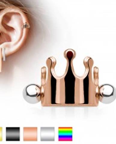 Oceľový piercing do ucha, kráľovská korunka, činka s guličkami, rôzne farby - Farba piercing: Čierna