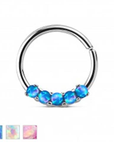 Oceľový piercing striebornej farby, lesklý krúžok so syntetickými opálmi - Farba piercing: Dúhová