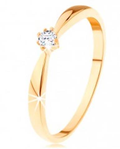 Prsteň zo žltého 14K zlata - zaoblené ramená, okrúhly diamant čírej farby - Veľkosť: 49 mm