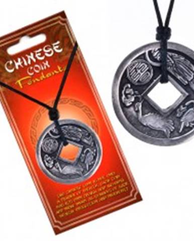 Šnúrkový náhrdelník čierny, prívesok, čínska minca, zverokruh