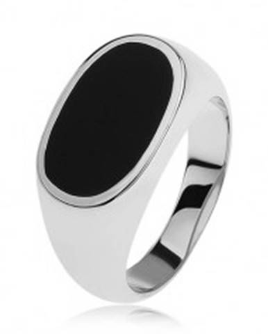 Strieborný prsteň 925, ovál s čiernou glazúrou, lesklé a rozšírené ramená - Veľkosť: 54 mm