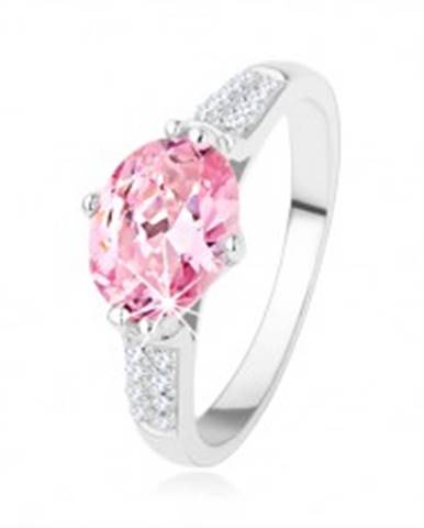 Zásnubný strieborný prsteň 925, oválny ružový zirkón, číre drobné zirkóniky - Veľkosť: 48 mm