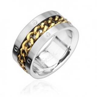 Prsteň z ocele s reťazou zlatej farby - Veľkosť: 58 mm