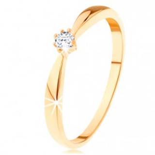 Prsteň zo žltého 14K zlata - zaoblené ramená, okrúhly diamant čírej farby - Veľkosť: 49 mm