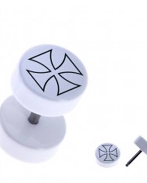 Biely fake piercing - akrylový, okrúhly, obrys maltézskeho kríža