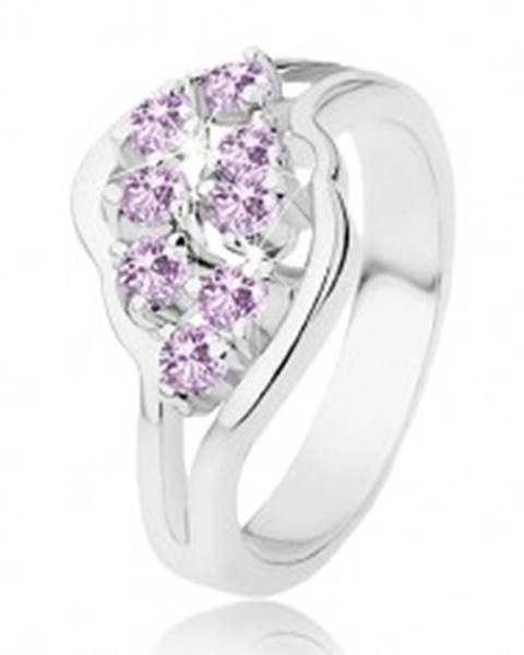 Ligotavý prsteň s rozdelenými ramenami, fialové okrúhle zirkóniky - Veľkosť: 51 mm