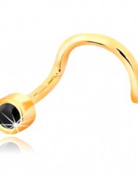 Piercing do nosa zo žltého 14K zlata - zahnutý tvar, čierny zafír v objímke