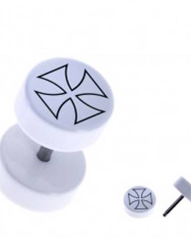 Biely fake piercing - akrylový, okrúhly, obrys maltézskeho kríža