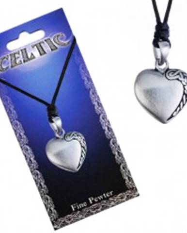 Čierny šnúrkový náhrdelník, kovový prívesok srdca, keltský uzol