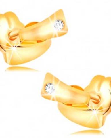 Diamantové náušnice v žltom 14K zlate - dva malé oblúky, číry briliant
