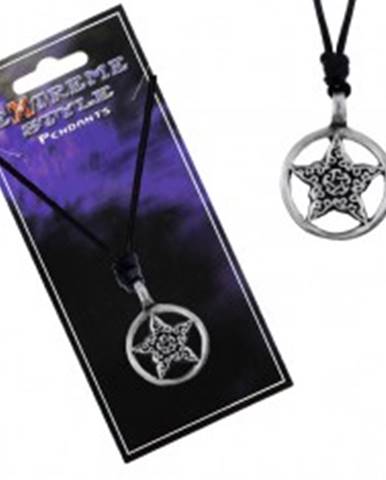 Náhrdelník - čierna šnúrka, hviezda s ornamentmi v kruhu