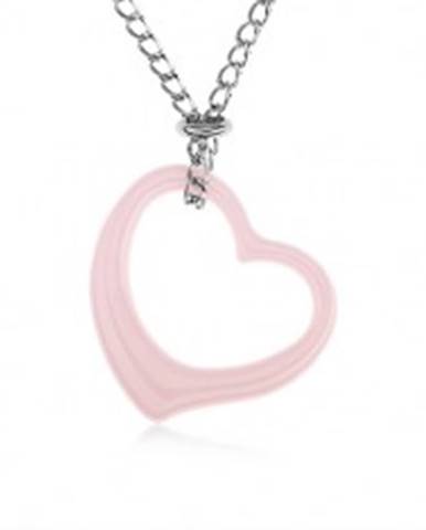 Oceľový náhrdelník, ružová keramická kontúra srdca, retiazka striebornej farby