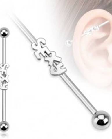 Oceľový piercing do ucha - činka s nápisom SEXY a guľôčkami