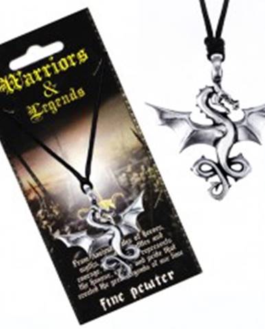 Šnúrkový náhrdelník - čierny, kovový prívesok, lietajúci drak