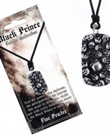 Šnúrkový náhrdelník - čierny s kovovým štítkom s lebkami
