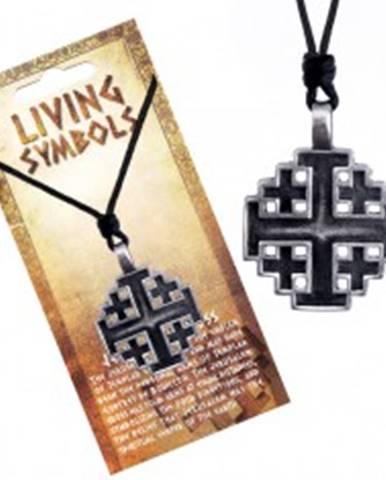 Šnúrkový náhrdelník - kovový prívesok, jeruzalemský kríž