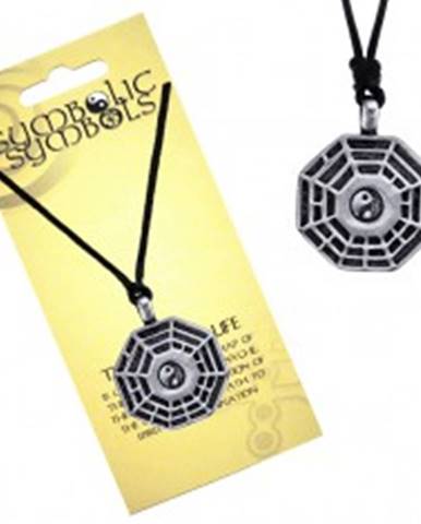 Šnúrkový náhrdelník - kovový prívesok, trigramy a Jin Jang