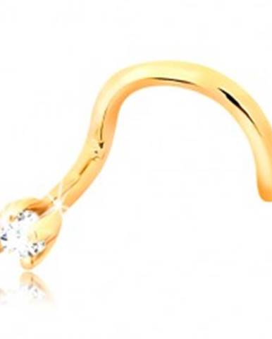 Zahnutý piercing do nosa v žltom 14K zlate - číry žiarivý diamant, 1,5 mm