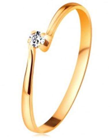 Zásnubný prsteň zo žltého 14K zlata - zirkón v kotlíku medzi zúženými ramenami - Veľkosť: 48 mm