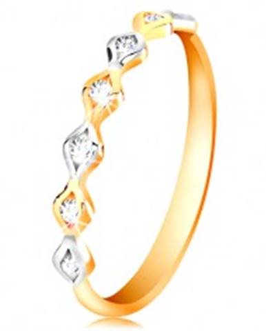Zlatý 14K prsteň - dvojfarebné zrnká so vsadenými zirkónmi, vysoký lesk - Veľkosť: 50 mm