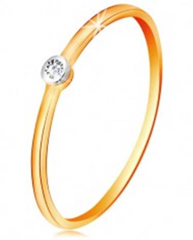 Zlatý dvojfarebný prsteň 585 - číry zirkón v okrúhlej objímke, tenké ramená - Veľkosť: 48 mm